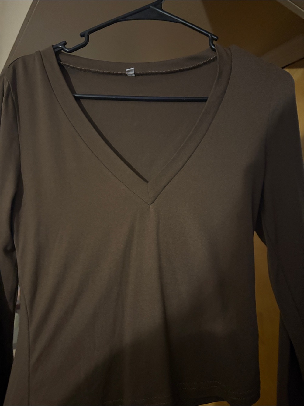 Women's Brown V-Neck Long Sleeve Top